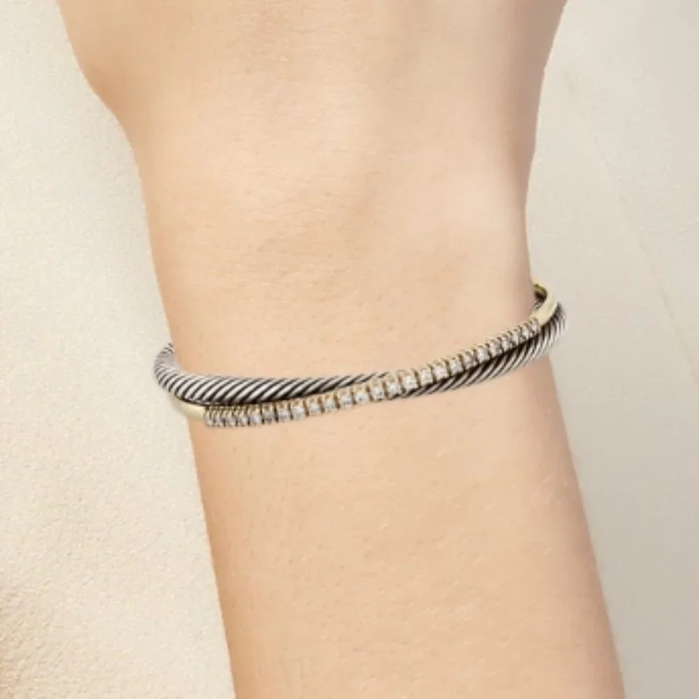 DAVID YURMAN TWO-TONE DIAMOND 1.25 CTW CROSSOVER ROW CUFF BRACELET - Picture 7 of 7